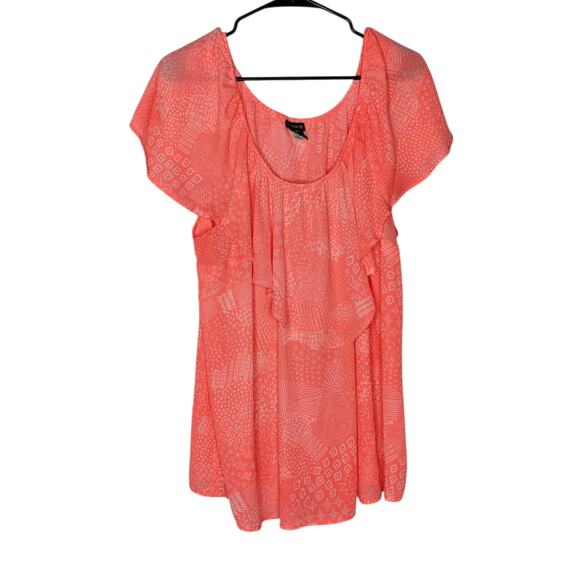 Torrid Neon Coral & White Doodle Print Georgette Ruffle Blouse Women's 2X - Picture 3 of 8